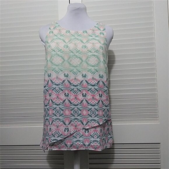 CAbi Top Style 250 Mosaic Print Chiffon Layer Tank Top Blouse Womens Small - Picture 1 of 11